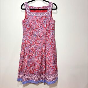 Talbots Floral Paisley Dress 8 Red Purple Cotton Sleeveless Cottagecore Summer